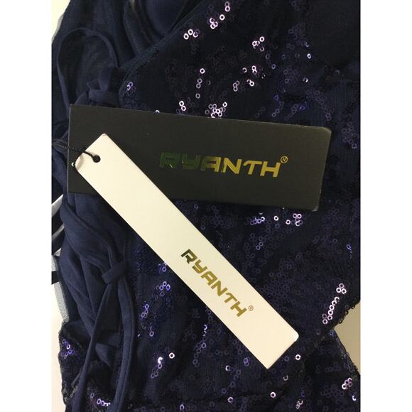 FORMAL 10 L  navy blue embroidered mermaid sequin prom party maxi dress NEW B105 - Picture 7 of 7